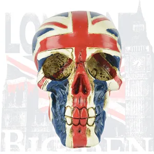 Halloween Drapeau Britannique Tête de Mort en Résine Accessoires de Farce Union Jack Squelette Sculpture Ornement de Table Fête Artisanat Cadeau Décorations