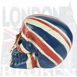 Ornement de crâne en résine avec drapeau britannique, idéal pour déco d'Halloween.