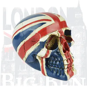Decoration de crane en resine Halloween avec drapeau Union Jack du Royaume-Uni, accessoire.