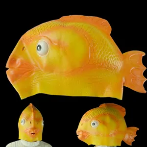 Lustige Goldfisch Maske fuer Halloween Party, realistischer Tierkopfbedeckung Kostuem.