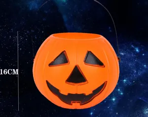 Halloween pumpkin candy bucket handheld plastic lantern party prop decoration 16cm size