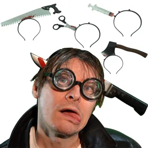 Halloween Horror Spoof Headband Through Head Scissors Saw Axe Syringe Needle Prop Scary Party Cosplay Costume Accessories Plastic Toy