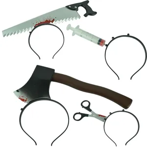 Halloween horror prank headband bloody saw axe syringe hair hoop party costume props