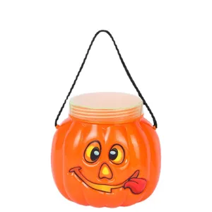 Halloween pumpkin candy bucket portable plastic lantern for kids party trick or treat props