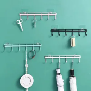 Crochet Mural Multifonctionnel en Fer Support de Rangement Sans Poinçon Cuisine Porte Manteau Chapeau Organisateur