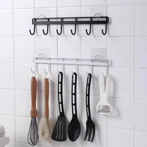 Crochets muraux adhésifs multifonctionnels pour cuisine, ensemble double noir et blanc.