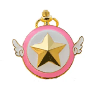 Anime magische Stern Flügel Taschenuhr Halskette Anhänger Bronze Retro süßer Schmuck
