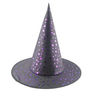 Chapeau de Sorcière Halloween Motif Étoile Violette Chapeau de Magicien Pointu Accessoire de Costume Pour Adultes Enfants Fête