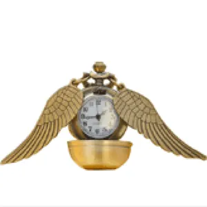 Vintage Bronze Taschenuhr mit Fluegeln Antik Stil Retro Quarz Uhr fuer Geschenk
