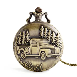 Vintage Bronze Pocket Watch Steampunk Quartz Pocket Watch Truck Motorcycle Carved Pocket Watch Unisex Timepiece