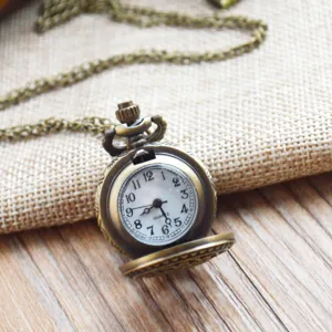 Vintage bronzen kwarts zakhorloge met ketting holle flip ontwerp voor trui ketting accessoire