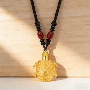Retro Cute Golden Turtle Quartz Pocket Watch Vintage Animal Pendant Necklace With Beaded Chain For Kids Students Jewelry Gift