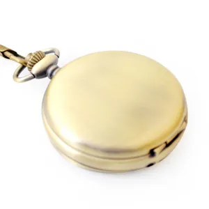Vintage bronze mechanical pocket watch with chain, classic unisex hollow skeleton design main view.