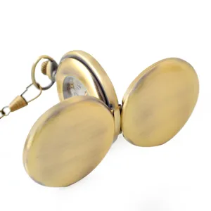 Vintage bronze double open mechanical pocket watch with chain for men and women retro gift
