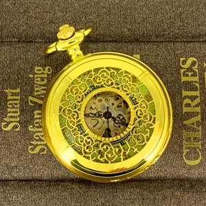 Vintage Hollow Floral Semi Automatic Mechanical Pocket Watch Retro Bronze Gold Silver Black Watch With Chain