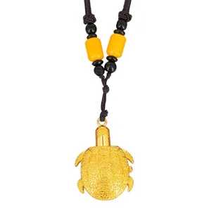 Vintage golden turtle pendant quartz pocket watch with beaded necklace chain for students kids.