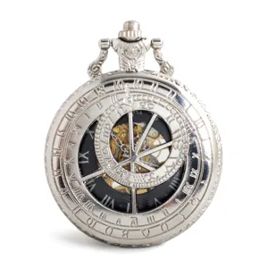 Vintage mechanical pocket watch with hollow astronomical dial silver antique steampunk style