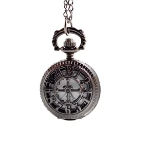 Vintage bronze quartz pocket watch with chain hollow retro design unisex fashion accessory gift