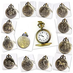 Bronze Chinese Zodiac Quartz Pocket Watch Retro Vintage Necklace Watch Item Detail.