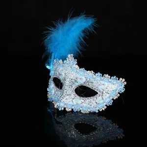 Blue lace feather venetian mask for halloween party cosplay costume eye mask decoration
