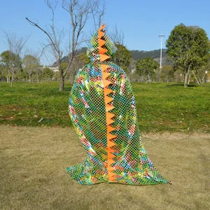 Kinder Dinosaurier Umhang Halloween Kostüm Glänzende Schuppen Kapuze Karneval Outfit