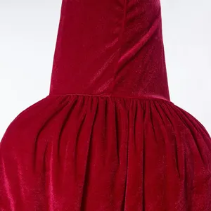 Red velvet cape fabric detail, ideal for Halloween cosplay costume and party dress up.