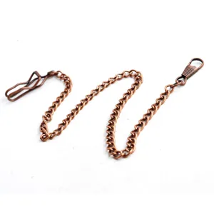 Chaîne de montre de poche vintage en cuivre chaîne de jean avec clip de ceinture et fermoir.