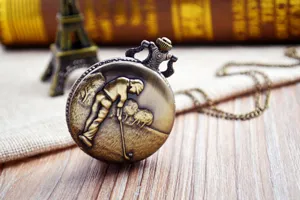 Orologio da tasca in bronzo vintage con rilievo di golf orologio da taschino retrò con catena