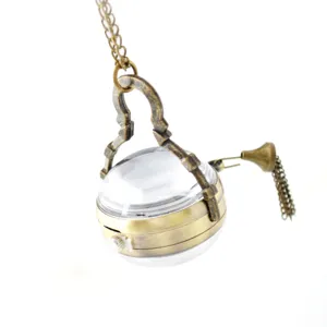 Vintage spherical quartz pocket watch pendant necklace brass retro hollow globe watch