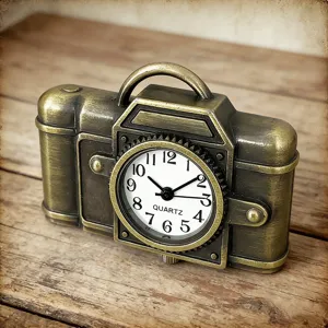 Vintage camera shaped desk quartz clock retro bronze home decor ornament tabletop display