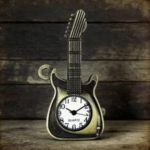 Vintage guitar pocket watch antique bronze quartz necklace pendant vintage fashion accessory