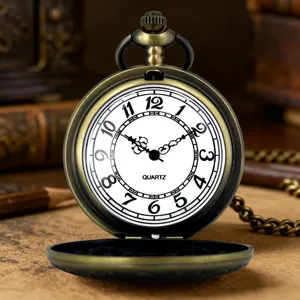 Detailed shot of the vintage bronze quartz pocket watch, showcasing the classic dial design.