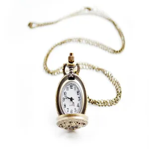 Vintage bronze open face pocket watch with long chain sweater necklace exquisite detail.