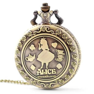 Montre de Gousset à Quartz en Bronze Vintage Rétro Avec Chaîne Bijou Unisexe