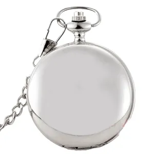 Classic silver mechanical pocket watch with chain vintage smooth cover for men women