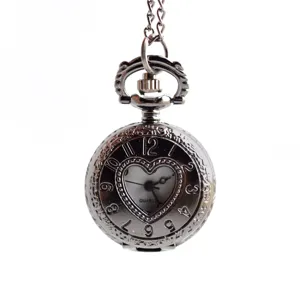 Vintage bronskleurig quartz zakhorloge met ketting hol hart hanger ketting accessoire