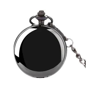 Vintage schwarze Quarz Taschenuhr mit Kette klassische Retro Halskette Uhr für Alltag