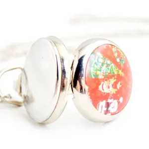 Christmas theme stainless steel locket necklace pocket watch for kids and holiday gifts.