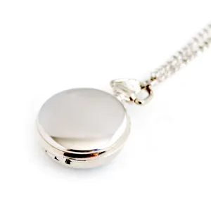 Silver stainless steel pocket watch with chain vintage pendant necklace for women and girls
