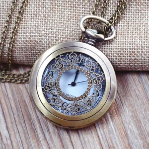 Vintage Hollow Carved Quartz Pocket Watch Bronze Silver Black Men Women Casual Sweater Chain Watch Jewelry