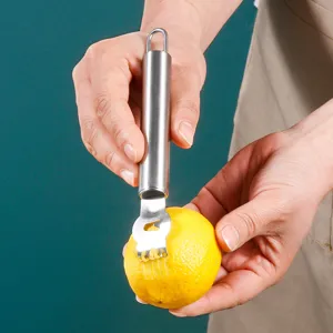 Rallador de limon de acero inoxidable y herramienta peladora de frutas para cocina bar.