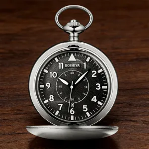 Vintage Quartz Pocket Watch Business Flip Cover Smooth Metal Case With Calendar Dial Necklace Gift For Men Women