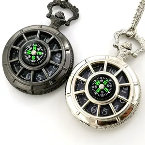 Vintage pocket watch with built-in compass pendant necklace, stylish retro accessories.