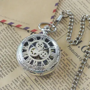 Vintage Mechanical Pocket Watch Retro Hollow Roman Numerals Gear Design Alloy Case Pocket Watch For Men Women