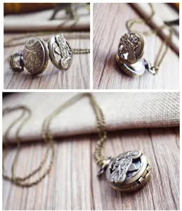 Vintage bronze motorcycle pocket watch necklace, retro quartz pendant for men and women