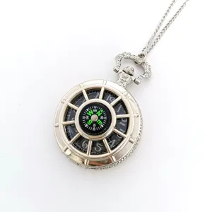 Vintage compass pocket watch necklace, retro navigation pendant for daily fashion wear.