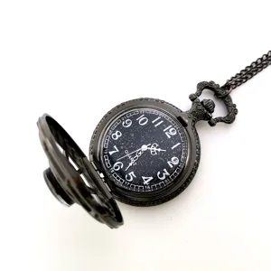 Vintage quartz pocket watch with starry dial black chain necklace pendant fashion item