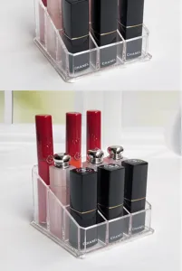 Clear Acrylic 9-Grid Lipstick Organizer Desktop Cosmetic Storage Display Stand Holder for Makeup