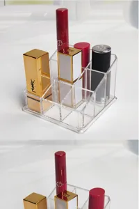 Clear acrylic 9-grid lipstick organizer desktop makeup storage display stand holder