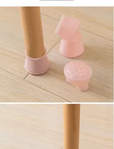 Vue détaillée de protection de pied de chaise en silicone, housse rose pour le sol.